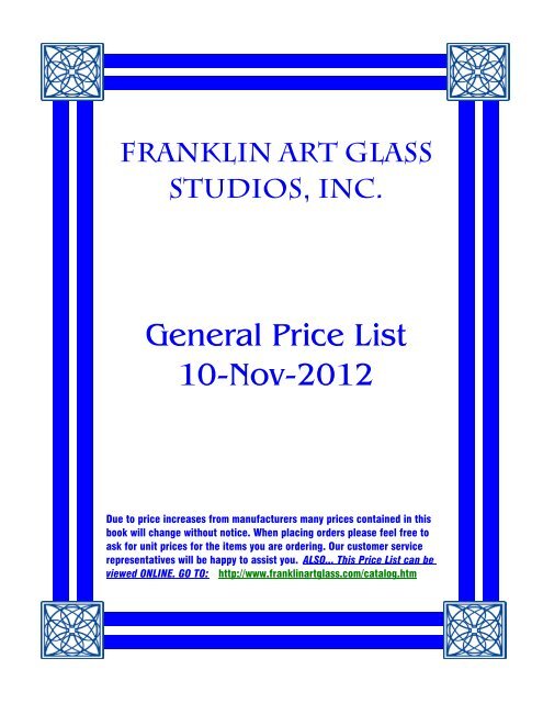 General Price List 2012.xlsx - Franklin Art Glass Studios Inc.