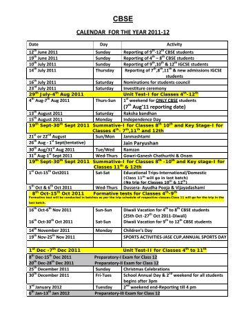 CBSE Calendar - Jain International Residential School