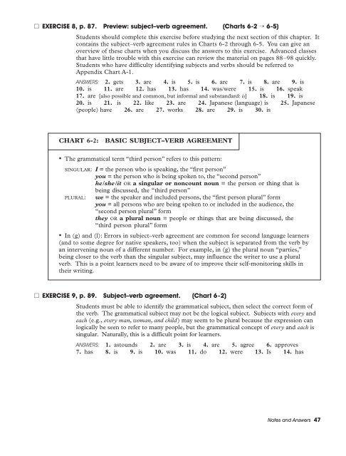 Subject Verb Agreement Chart