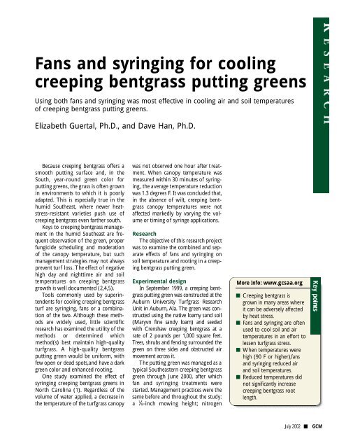 Syringing Turf Fans and syringing for cooling creeping bentgrass putting ... - GCSAA