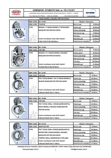 MAKO&MARELLÃÂ° EQUIVALENT STARTER MOTOR ... - gÃ¼mÃ¼Åpar