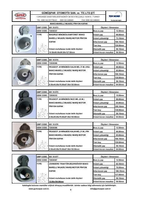 MAKO&MARELLÃÂ° EQUIVALENT STARTER MOTOR ... - gÃ¼mÃ¼Åpar