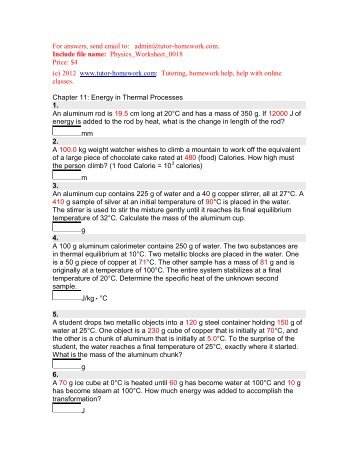 Chapter 11: Energy in Thermal Processes - Tutor-Homework.com