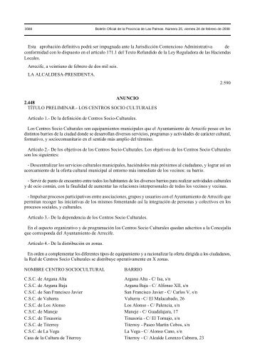 Reglamento de los centros socioculturales - Ayuntamiento de Arrecife
