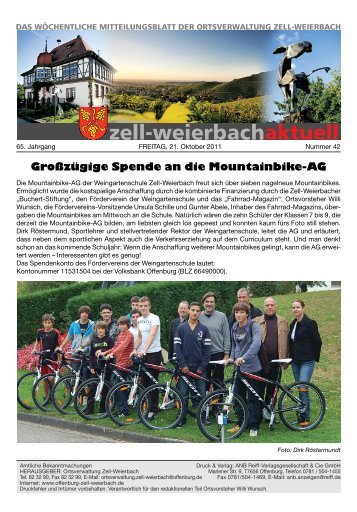 Großzügige Spende an die Mountainbike-AG - Zell-Weierbach