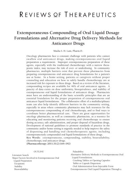 2011LamPharmacotherapyFormulationsoralantineoplastic