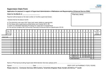 Supervision Claim Form - NHS Cumbria