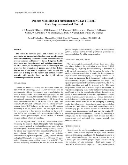 Process Modelling and Simulation for GaAs P-HEMT ... - CS Mantech