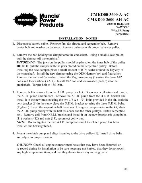 CMKD00-3600-A-AC Installation Instructions - Muncie Power Products