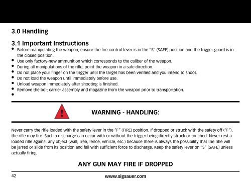 owneRs manual: Handling & SafeTy inSTrucTionS - Sig Sauer