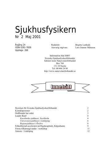 Nummer 2, 2001 - Svenska SjukhusFysikerFÃ¶rbundet