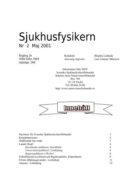 Nummer 2, 2001 - Svenska SjukhusFysikerFÃ¶rbundet