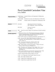 Pavel Greenfield Curriculum Vitae - Department of Mathematics ...