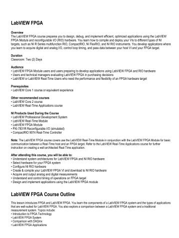 LabVIEW FPGA LabVIEW FPGA Course Outline