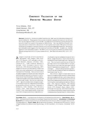 CONSTRUCT VALIDATION OF THE PERCEIVED WELLNESS ...