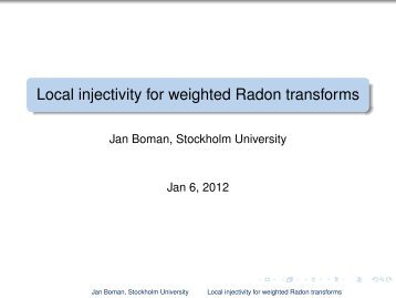Local injectivity for weighted Radon transforms