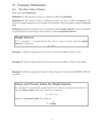 14 Consumer Mathematics Simple Interest Future and Present ...