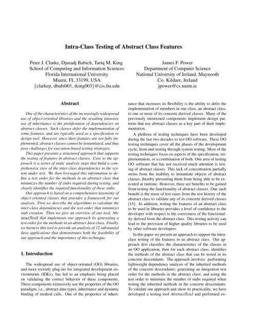 Intra-Class Testing of Abstract Class Features - Computer Science