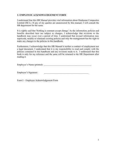 Employee Acknowledgement Form Template from img.yumpu.com