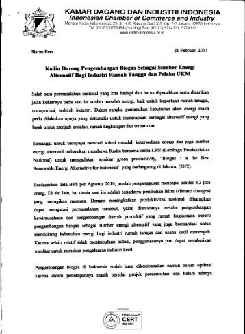 KAMAR DAGANG DAN INDUSTRI INDONESIA - Kadin Indonesia