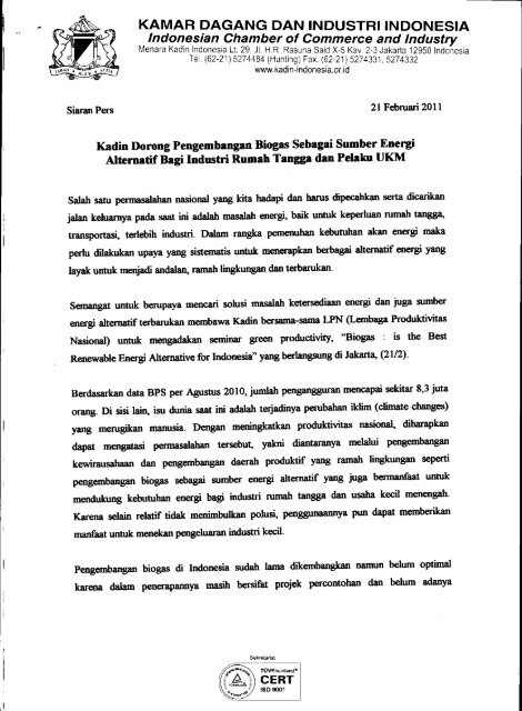 KAMAR DAGANG DAN INDUSTRI INDONESIA - Kadin Indonesia