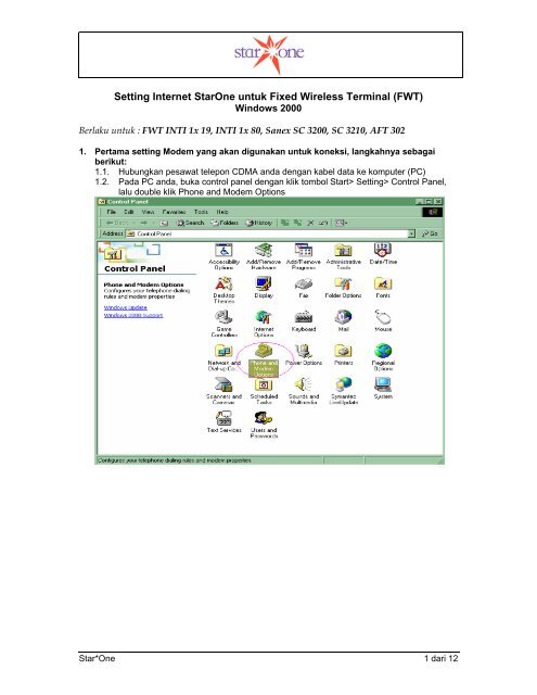 Setting Internet StarOne untuk Fixed Wireless Terminal (FWT) - Indosat