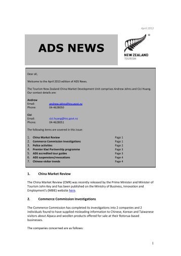 ADS Newsletter April 2013 - Tourism New Zealand