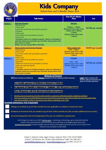 Kids Company School fees, Calendar dates 2012