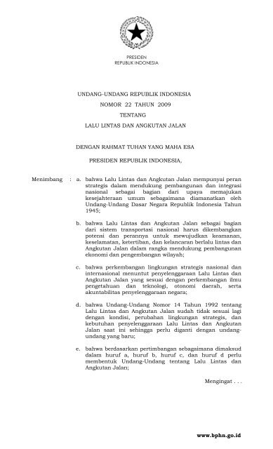 Undang Nomor 22 Tahun 2009 - Bphn