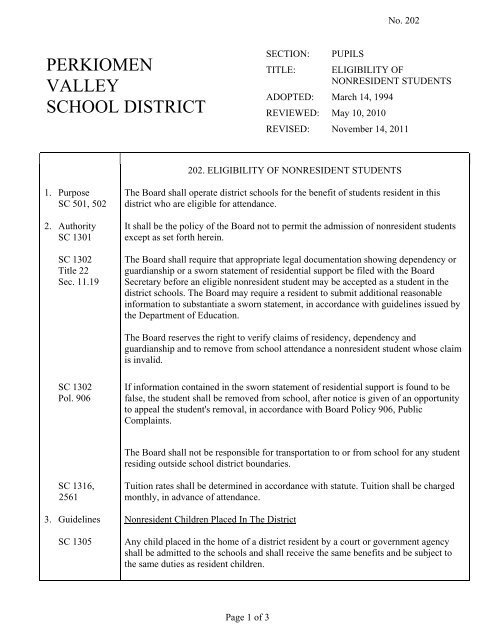 202 Eligibility of Nonresident Students - Perkiomen Valley School ...