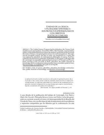 Unidad de la ciencia y pluralismo epistémico: dos ... - Ludus Vitalis