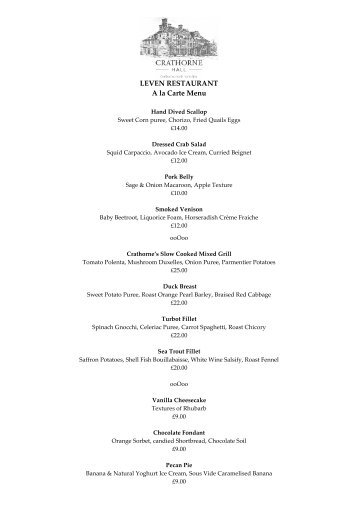 LEVEN RESTAURANT A la Carte Menu - Hand Picked Hotels