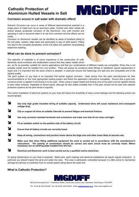 Cathodic Protection of Aluminium Hulls in Sea Water - MGDUFF