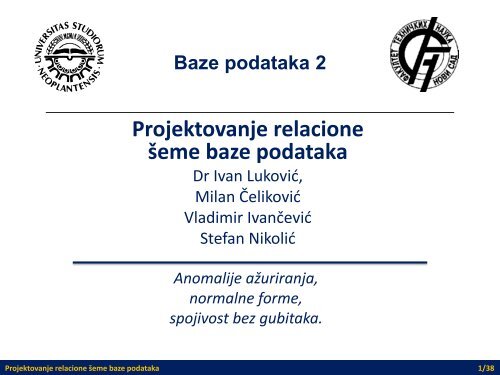 Projektovanje relacione Å¡eme baze podataka