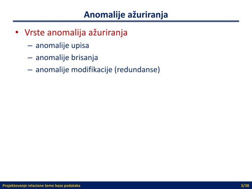 Projektovanje relacione Å¡eme baze podataka