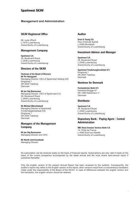 Sparinvest SICAV Annual Report 2009 R.C.S. Luxembourg B 83.976