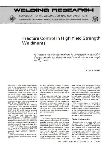 Fracture Control in High Yield Strength Weldments - Perusion