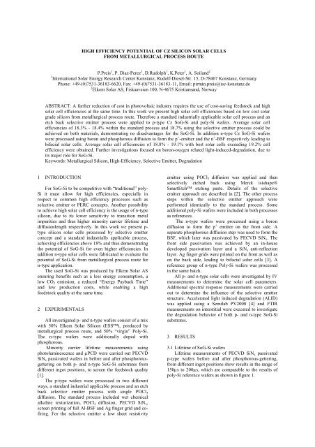 High Efficiency Potential of Cz Silicon Solar Cells ... - ISC Konstanz