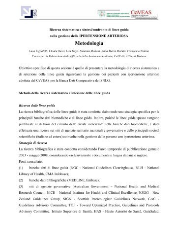 Metodologia - Sistema Nazionale Linee Guida