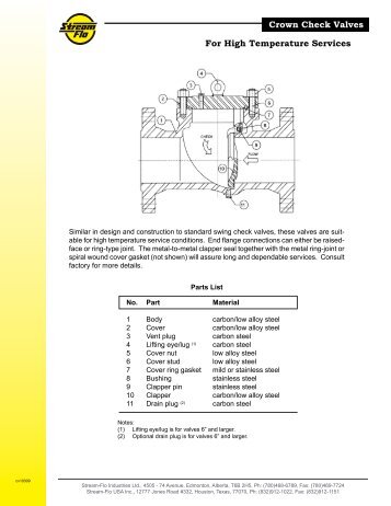 For High Temperature Services Crown Check Valves - Stream Flo