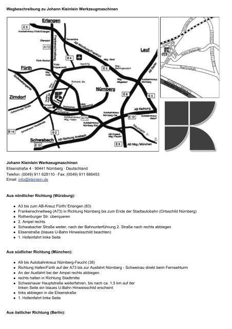 Wegbeschreibung als PDF - Johann Kleinlein Werkzeugmaschinen