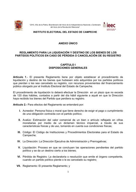 anexo Ãºnico reglamento para la liquidaciÃ³n y destino de los bienes ...