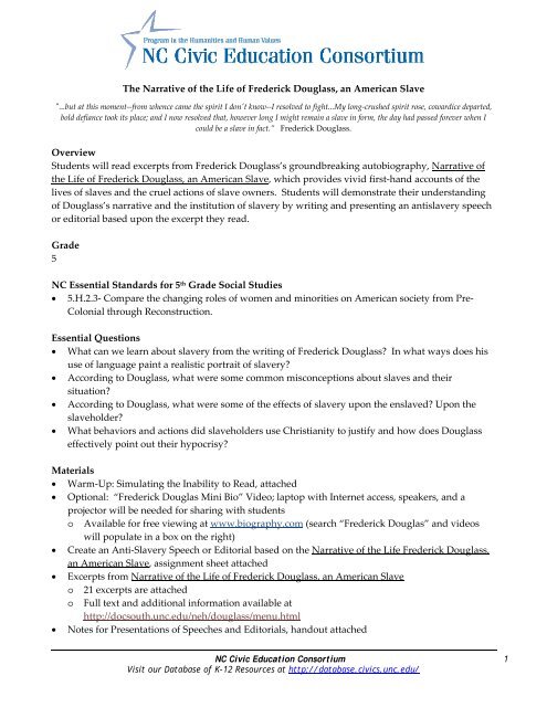 The Narrative Of The Life Of Frederick Douglass An American Slave