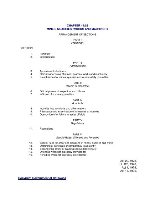 Mines, Quarries, Works and Machinery Act