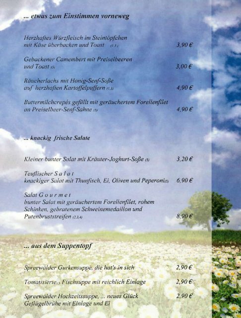 Blick in unsere Speisekarte Landhotel Krausnick