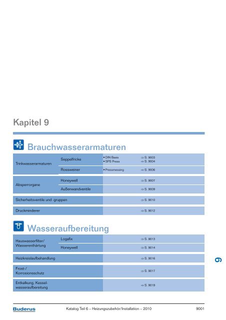 Kapitel 9 Brauchwasserarmaturen Wasseraufbereitung - Buderus