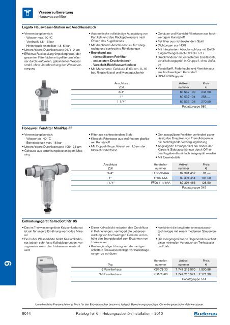 Kapitel 9 Brauchwasserarmaturen Wasseraufbereitung - Buderus