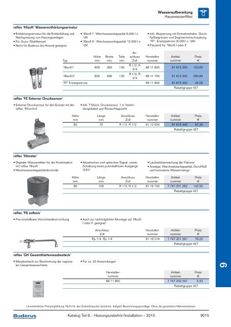 Kapitel 9 Brauchwasserarmaturen Wasseraufbereitung - Buderus