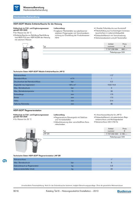 Kapitel 9 Brauchwasserarmaturen Wasseraufbereitung - Buderus