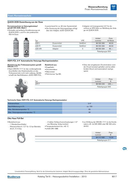 Kapitel 9 Brauchwasserarmaturen Wasseraufbereitung - Buderus